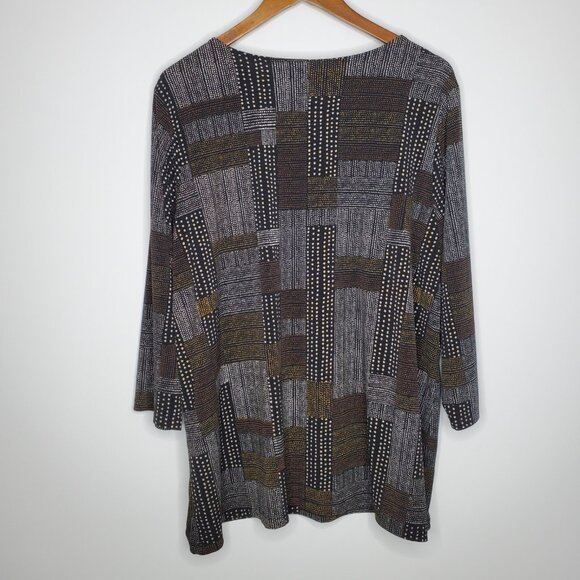 Susan Graver Womens Liquid Knit V-Neck Top Size XL Abstract Block Stretch Career - Picture 3 of 9